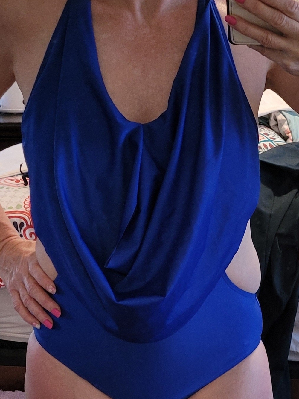 Blue Drape-Front One-Piece Swimsuit